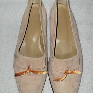 Vintage J Crew Pale Pink Suede Flats With Orange Velvet Accent Bow Size 7 1/2